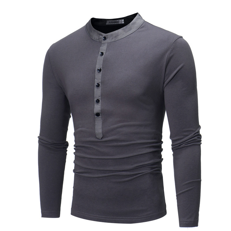 Ανδρική casual μπλούζα με οβάλ ντεκολτέ και κουμπιά
