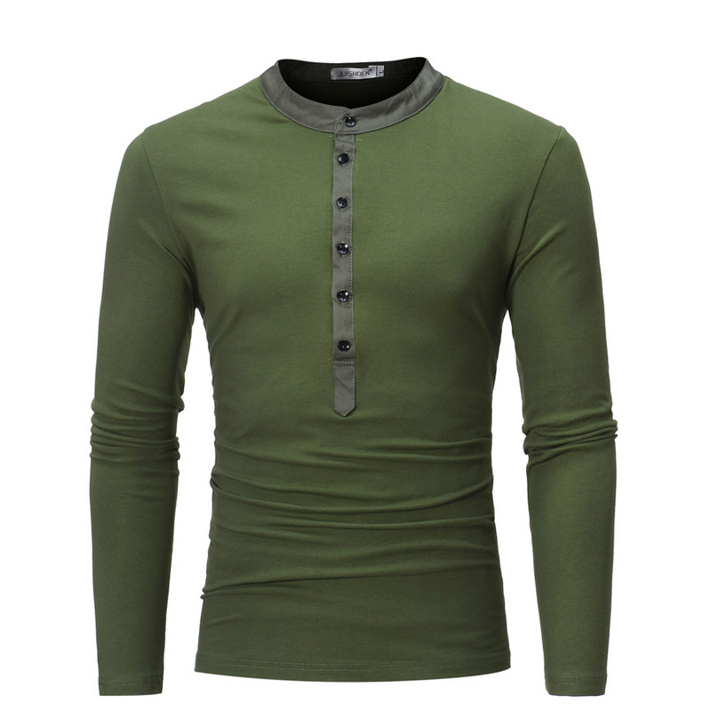 Ανδρική casual μπλούζα με οβάλ ντεκολτέ και κουμπιά