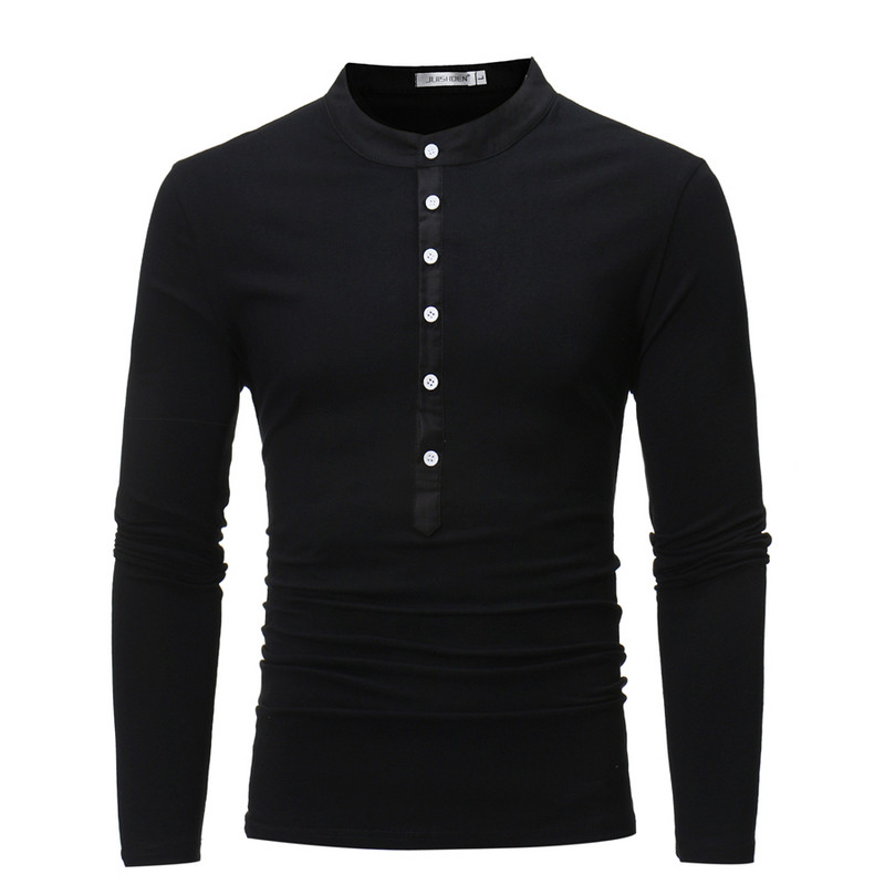 Ανδρική casual μπλούζα με οβάλ ντεκολτέ και κουμπιά