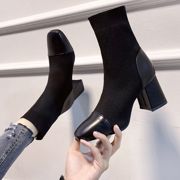 Moderne ženske čizme s debelom petom - tip čarape