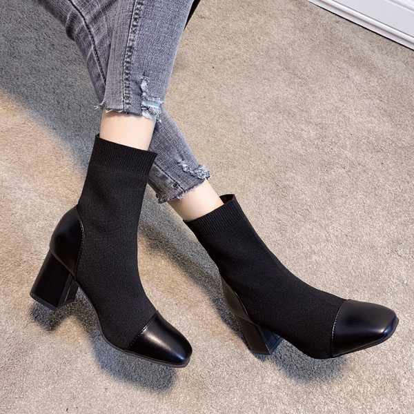Moderne ženske čizme s debelom petom - tip čarape