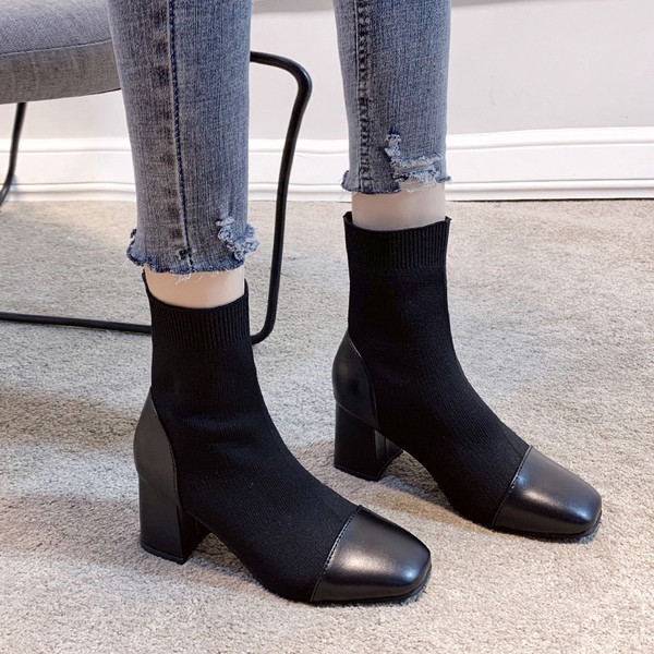 Moderne ženske čizme s debelom petom - tip čarape