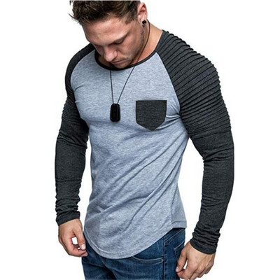 Ανδρική μπλούζα casual με τσέπη και μακριά μανίκια