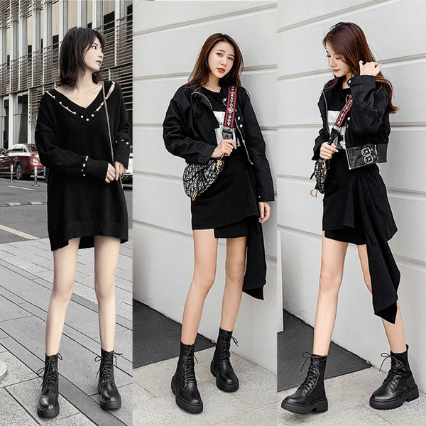 Naiste sokitüüpi krobelise tallaga saapad - musta värvi