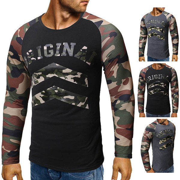 Modern férfi blúz terepszínű mintával és ovális nyakkivágással