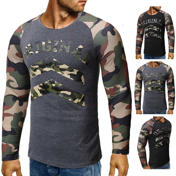 Modern férfi blúz terepszínű mintával és ovális nyakkivágással