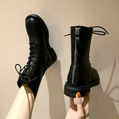 Öko bőrből készült fekete női csizma cipzárral és fűzővel