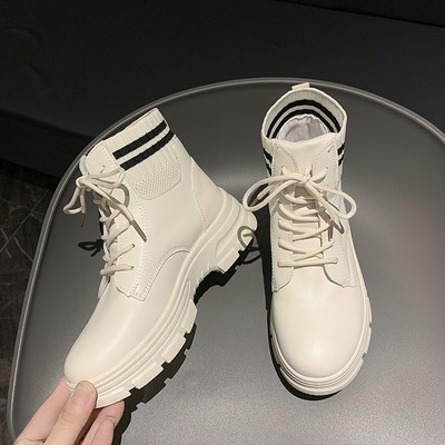 Casual γυναικείες μπότες από οικολογικό δέρμα και υφάσματα με τραχιά σόλα