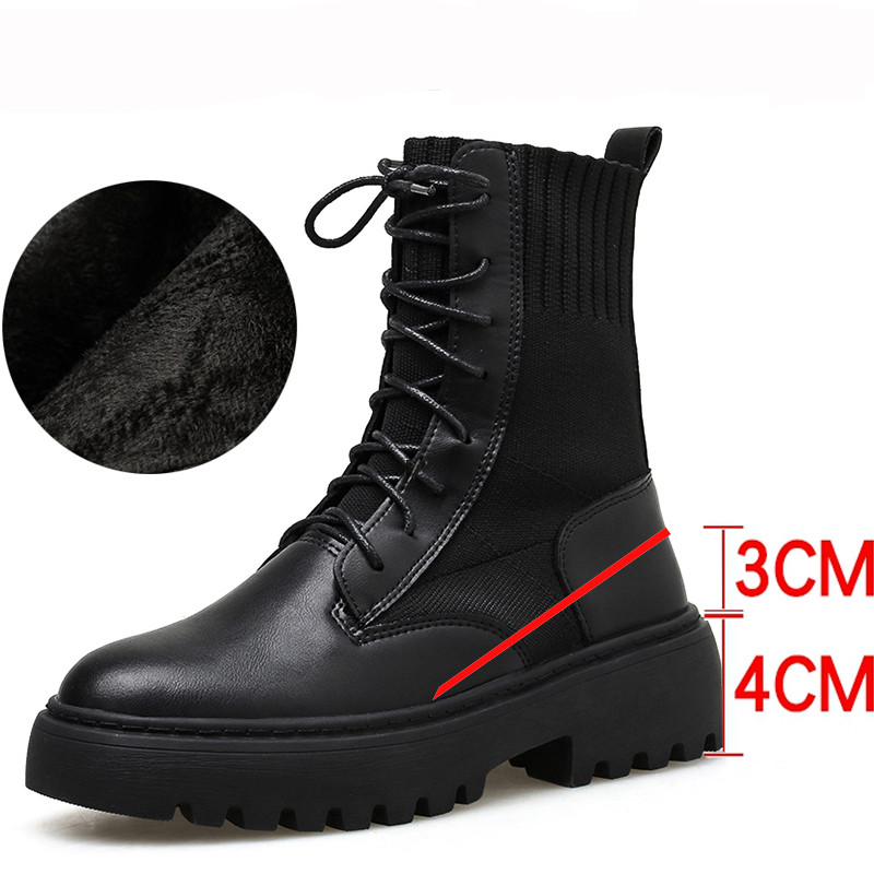 Γυναικείες μπότες τύπου κάλτσας με κορδόνια - μαύρο χρώμα