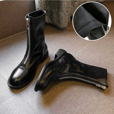 Moderne ženske čizme od eko kože sa ravnim đonom i patentnim zatvaračem