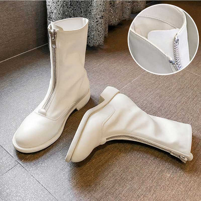 Moderne ženske čizme od eko kože sa ravnim đonom i patentnim zatvaračem