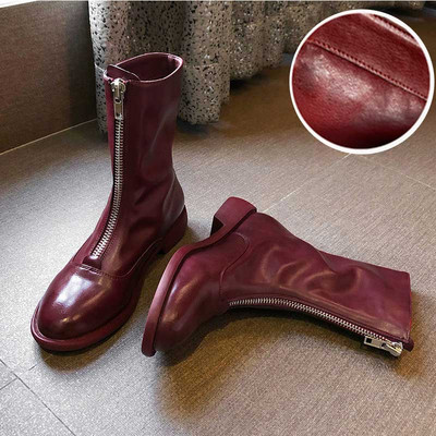 Moderne ženske čizme od eko kože sa ravnim đonom i patentnim zatvaračem