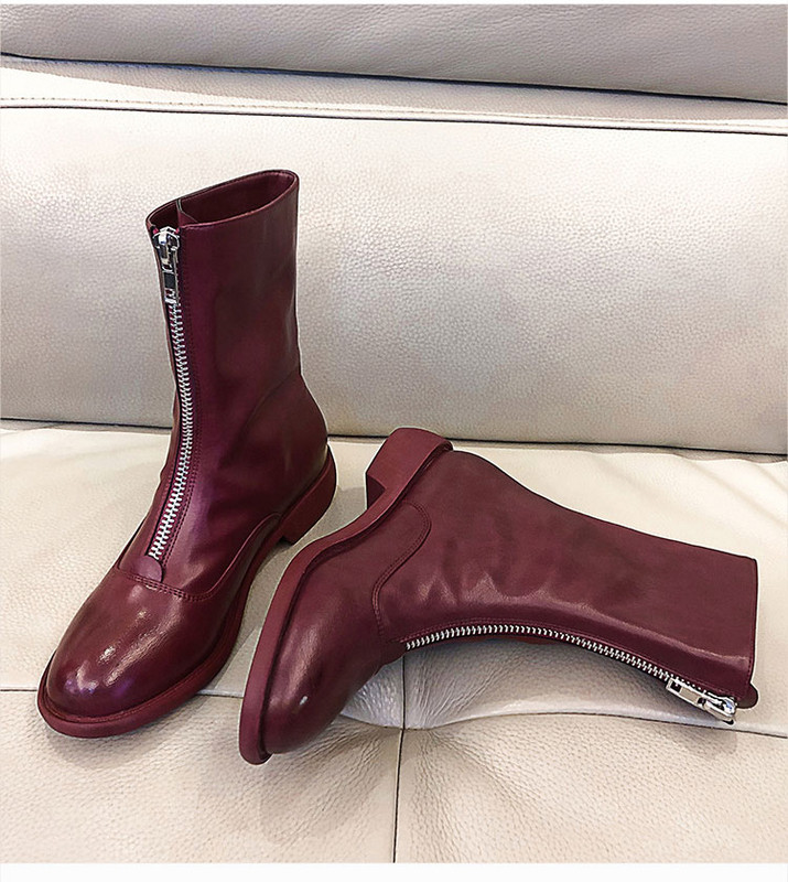 Moderne ženske čizme od eko kože sa ravnim đonom i patentnim zatvaračem