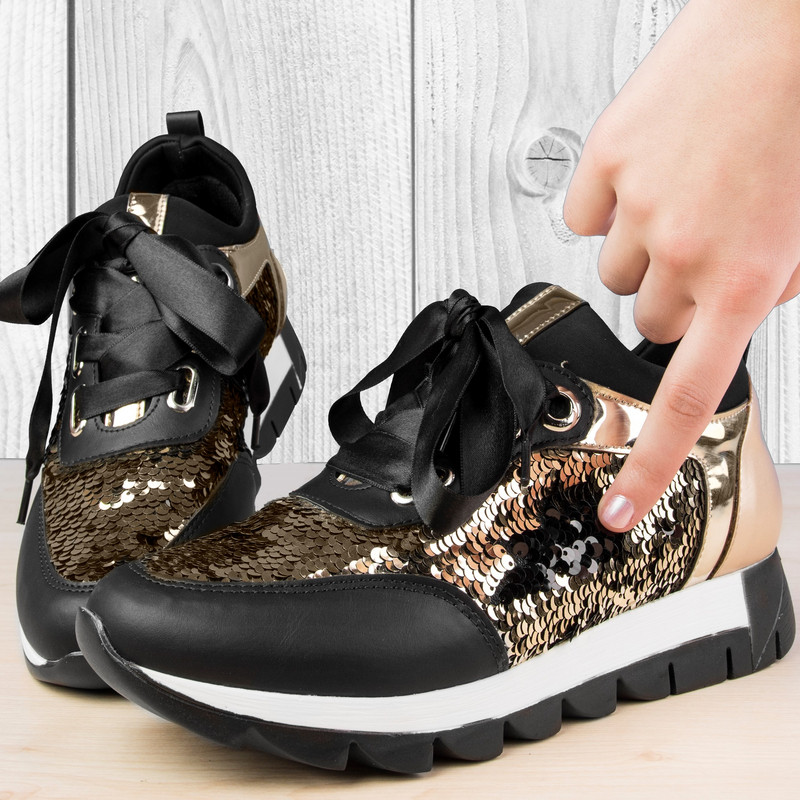 Дамски обувки с двуцветни пайети Черно/Златисто